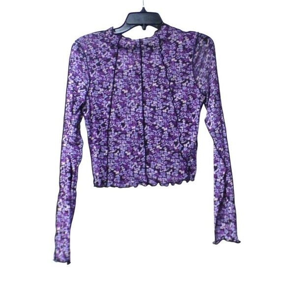 Noisy May Carrie Mock Neck Mesh Top In Amaranth Purple/ Virtual Flower, M - Picture 10 of 12
